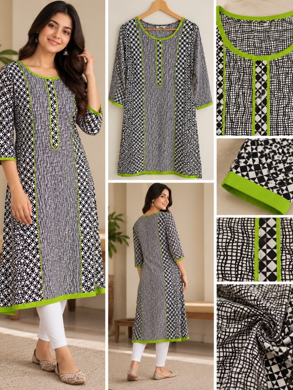 Black & Lime Printed Women's Kurti - Brand
